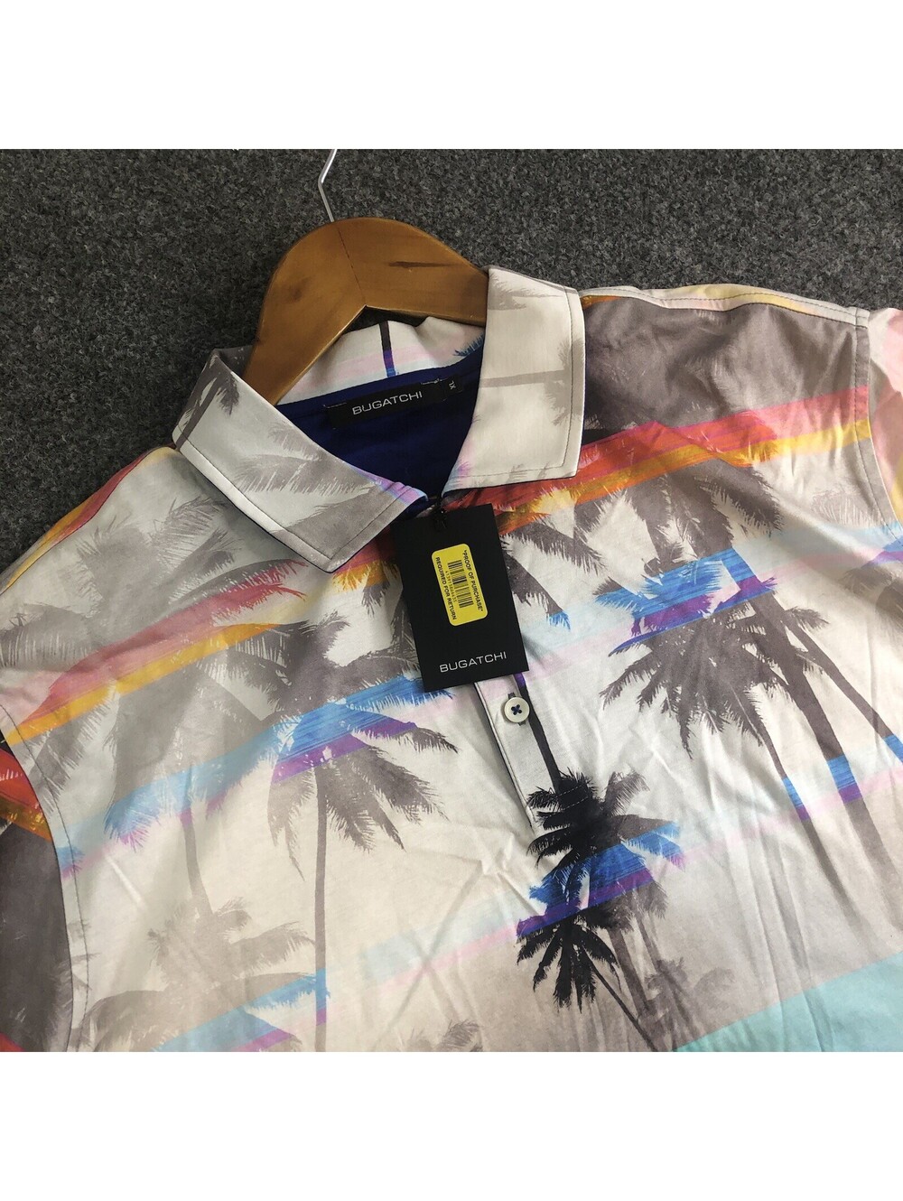 Bugatchi Hawaiian Short Sleeve Polo Shirt Mens XL Stretch Palm Tree Colorful